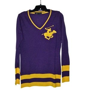 Beverly Hills Polo Club Purple Yellow Lightweight Big Pony Sweater Size XL